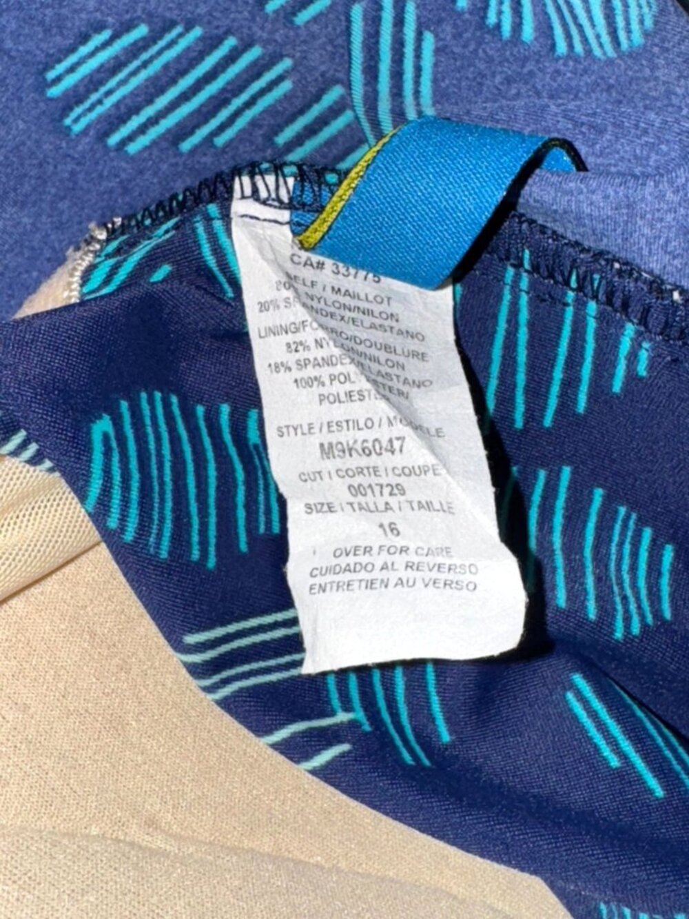 One-Piece Maxine Swimsuit With Ruched Front & Tropical Print Blue & Teal Womens - Picture 3 of 10